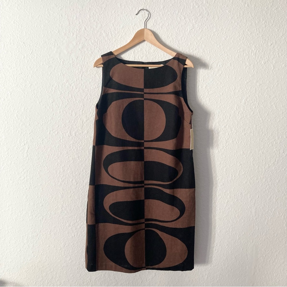 Michael Kors Linen Shift Dress Black and Brown